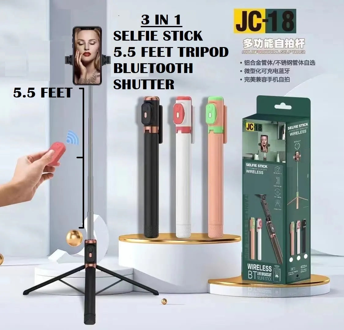 3 IN1 Monopod JC-18H Live Stream Phone Stand with Mirror LED Selfie Stick