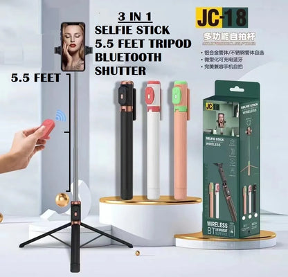 3 IN1 Monopod JC-18H Live Stream Phone Stand with Mirror LED Selfie Stick